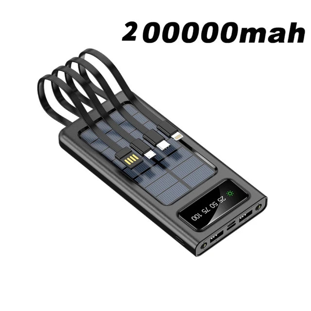 Solar Power Bank Built Cables Solar Charger 2 Usb Ports External Charger