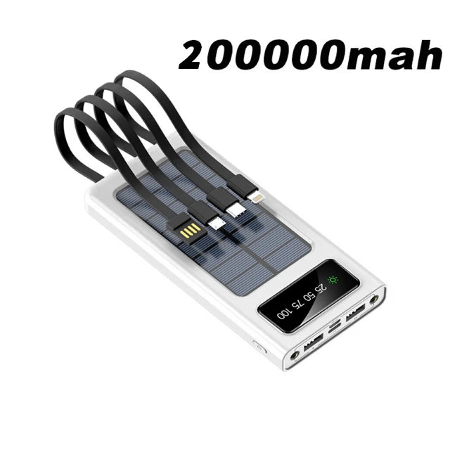  Solar Power Bank Built Cables Solar Charger 2 Usb Ports External Charger 