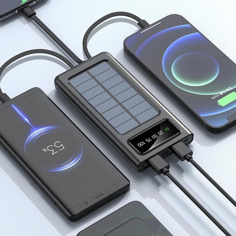  Solar Power Bank Built Cables Solar Charger 2 Usb Ports External Charger 