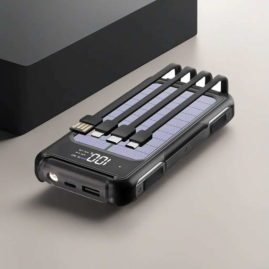  Solar Power Bank Built Cables Solar Charger 2 Usb Ports External Charger 