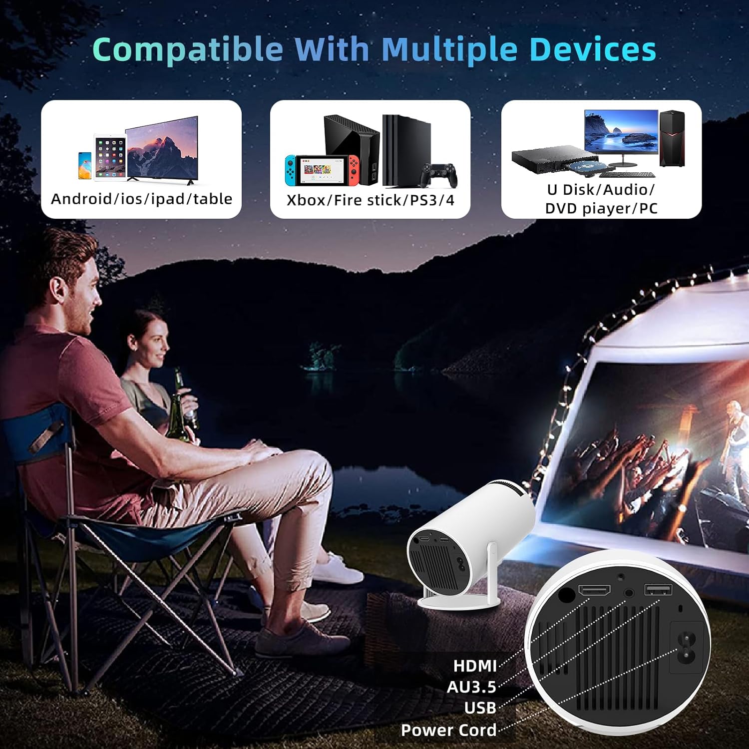 Smart Mini Projector Support 4K Premium 360 Sound