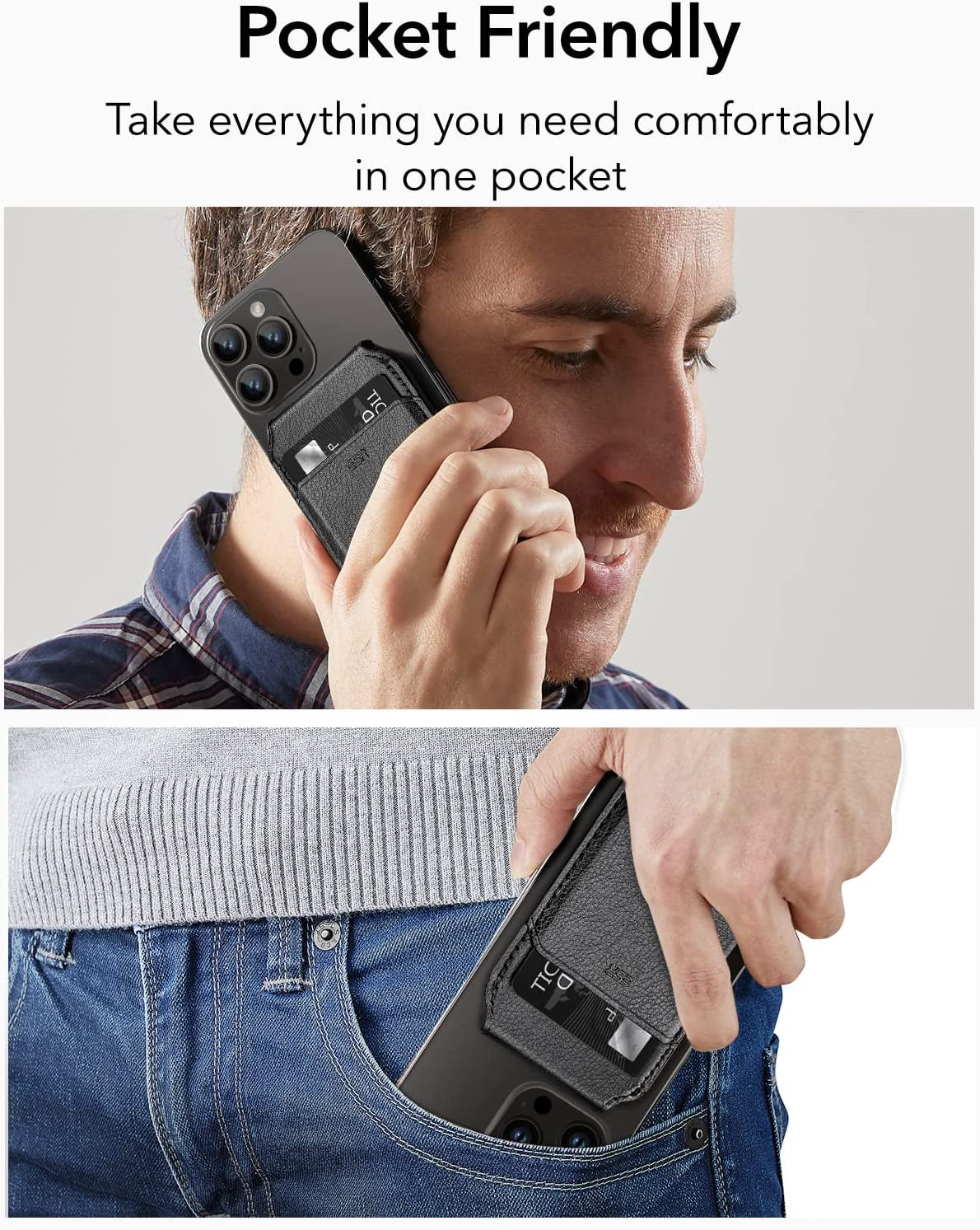 Magnetic Wallet (Halolock), Compatible with Magsafe Wallet, for Iphone Wallet with Adjustable Stand, for Iphone 15/14/13/12 Series, Not for Iphone 13/12 Mini, 3 Card Holder, Vegan Leather, Black