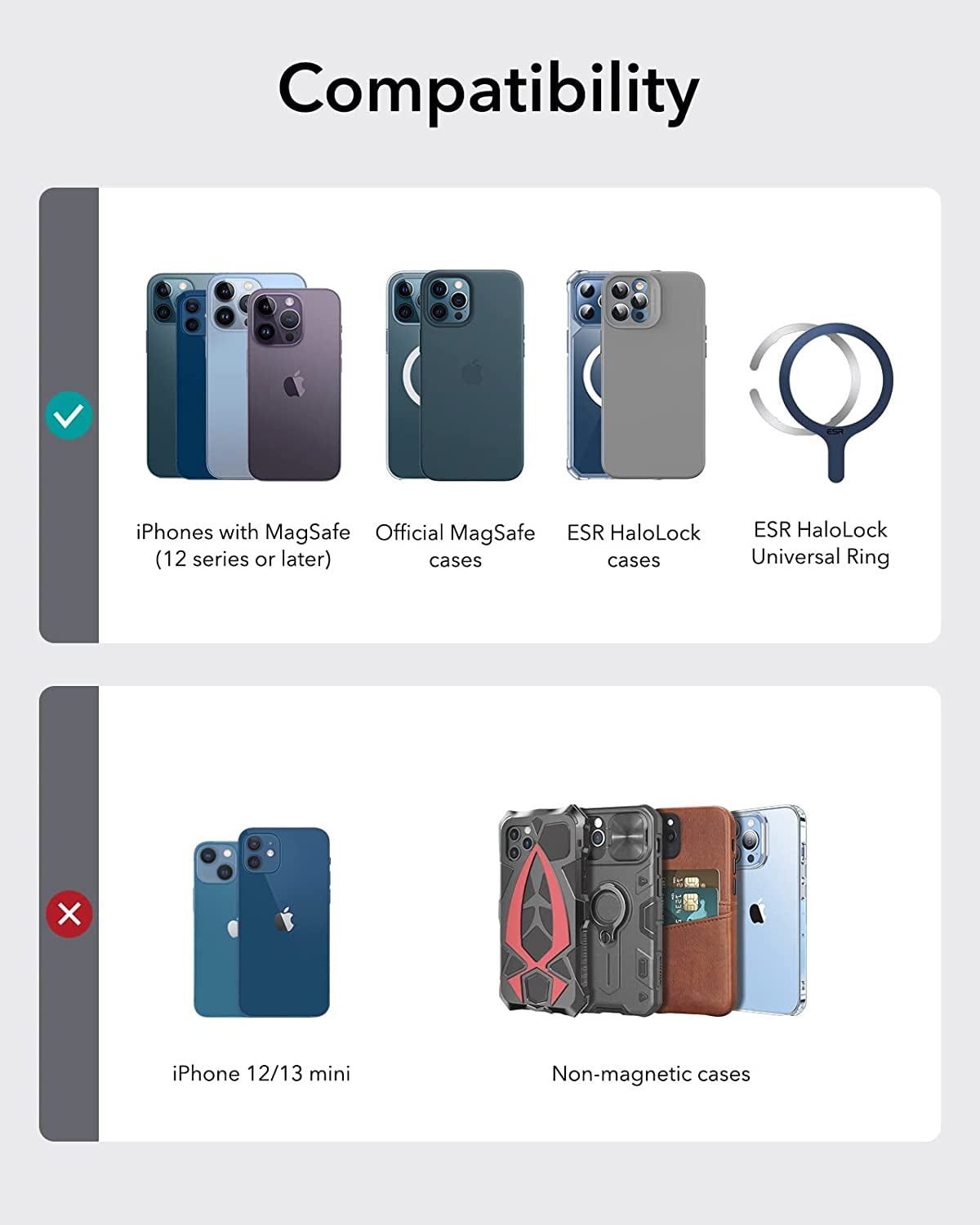 Magnetic Wallet (Halolock), Compatible with Magsafe Wallet, for Iphone Wallet with Adjustable Stand, for Iphone 15/14/13/12 Series, Not for Iphone 13/12 Mini, 3 Card Holder, Vegan Leather, Black