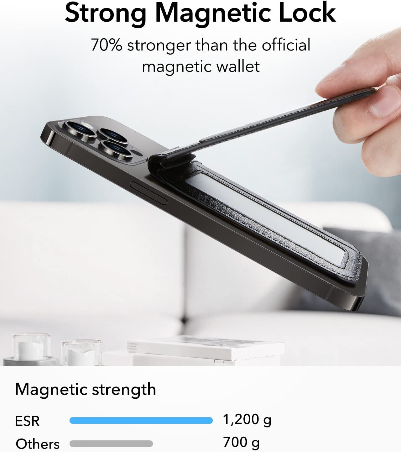 Magnetic Wallet (Halolock), Compatible with Magsafe Wallet, for Iphone Wallet with Adjustable Stand, for Iphone 15/14/13/12 Series, Not for Iphone 13/12 Mini, 3 Card Holder, Vegan Leather, Black