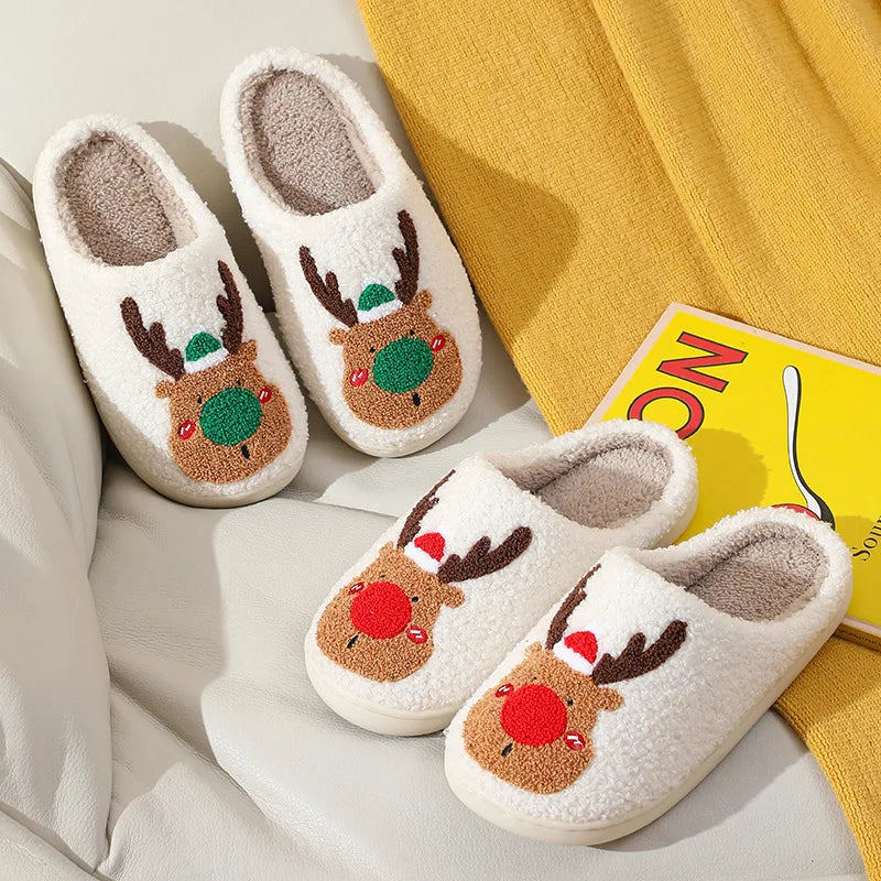 Reindeer fuzzy slippers for christmas